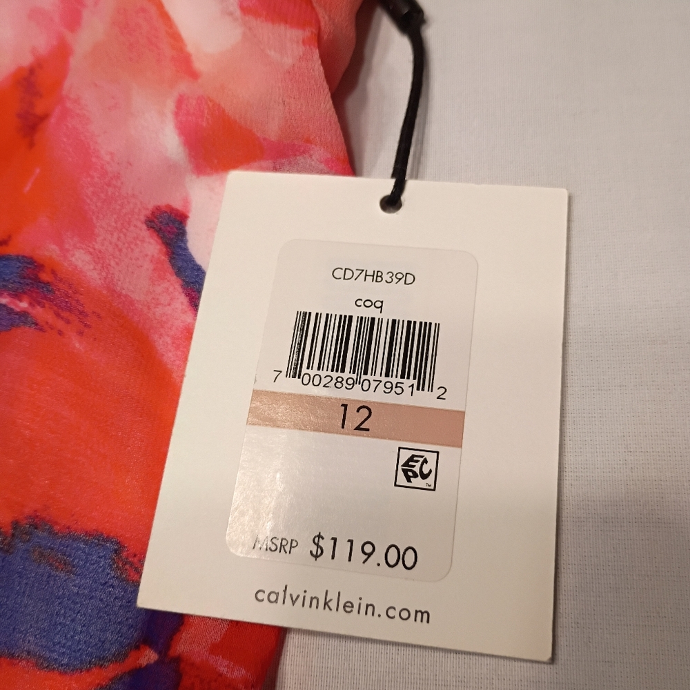 #1060 Calvin Klein Coral Floral Sleeveless A-Line Dress - Picture 4 of 6